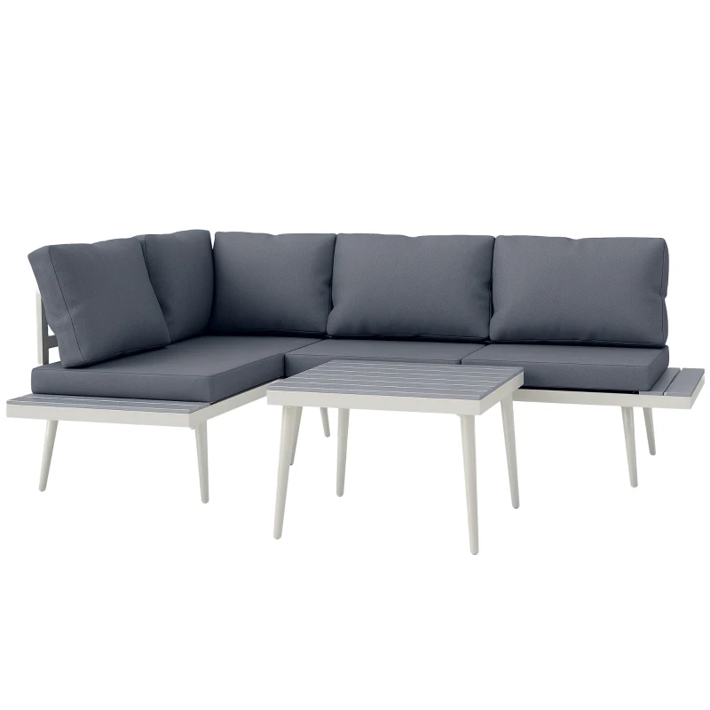 Outsunny Tuinmeubelset 4 personen weerbestendig balkonset met 2-zitsbank, kussens, bijzettafel, staal Grijs