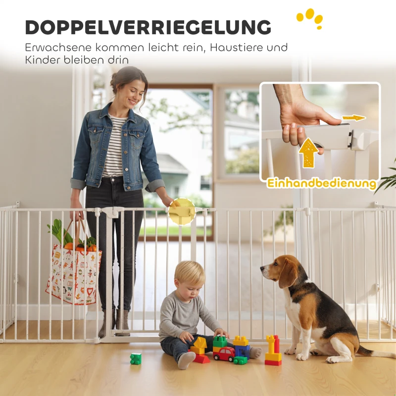 PawHut Hek voor huisdieren, 8-panelen barrière met deur, inklapbaar, voor kleine & middelgrote honden, kunststof, koolstofstaal, wit