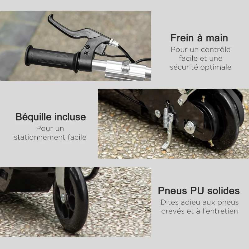 HOMCOM Trottinette Électrique 120 W Pliable pour adolescents 10 Km/h Max. Hauteur Guidon Réglable 2 Roues en PU Coloris Noir et Argent