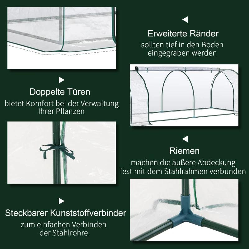Outsunny kas, kweekkas met deur, koude kas, plantenhuis, plantenteelt, staal PVC, 250 x 100 x 80 cm(m-5)