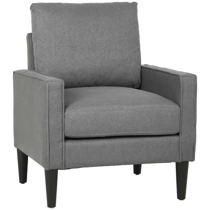 HOMCOM Accent Chair, Removable Pillow Linen Armchair with Comfy Spring Cushion for Living Room, Bedroom, Study, Dark Grey