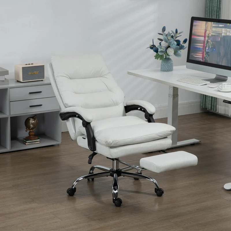 Vinsetto Bürostuhl mit Massagefunktion, beheizbar, neigbar, Kunstleder, 65x72x109-117cm, Cremeweiß