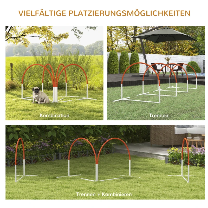 PawHut Agility-Set für Hunde, 4-teilig, inkl. Tragetasche, Kunststoff, 89x69x99 cm, Weiß+Orange(m-4)