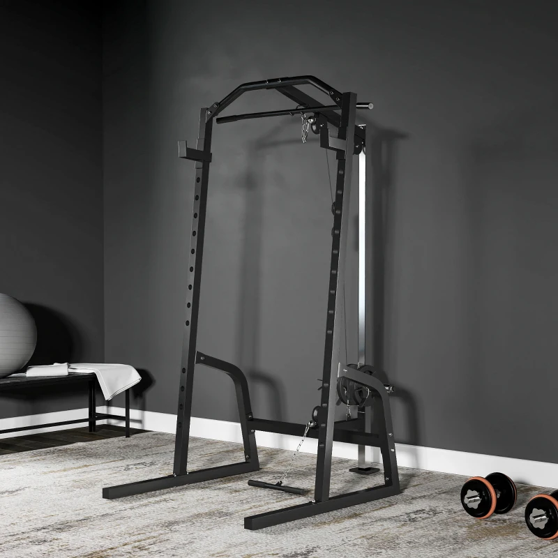 SPORTNOW Power Cage Power Rack with 15-Level Squat Rack, Cable Pulley System, Lat Pulldown & Pull Up Bar