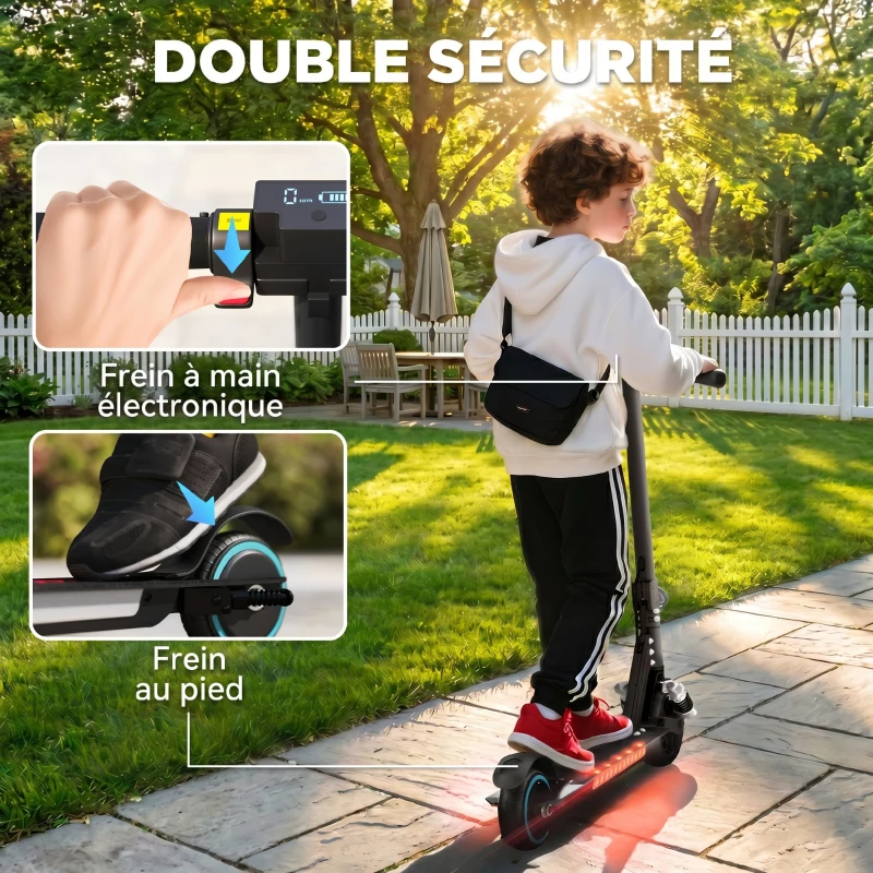 SPORTNOW Trottinette électrique pour enfants 6-14 ans scooter électrique pliable pour enfants vitesse max 14 km/h aluminium noir