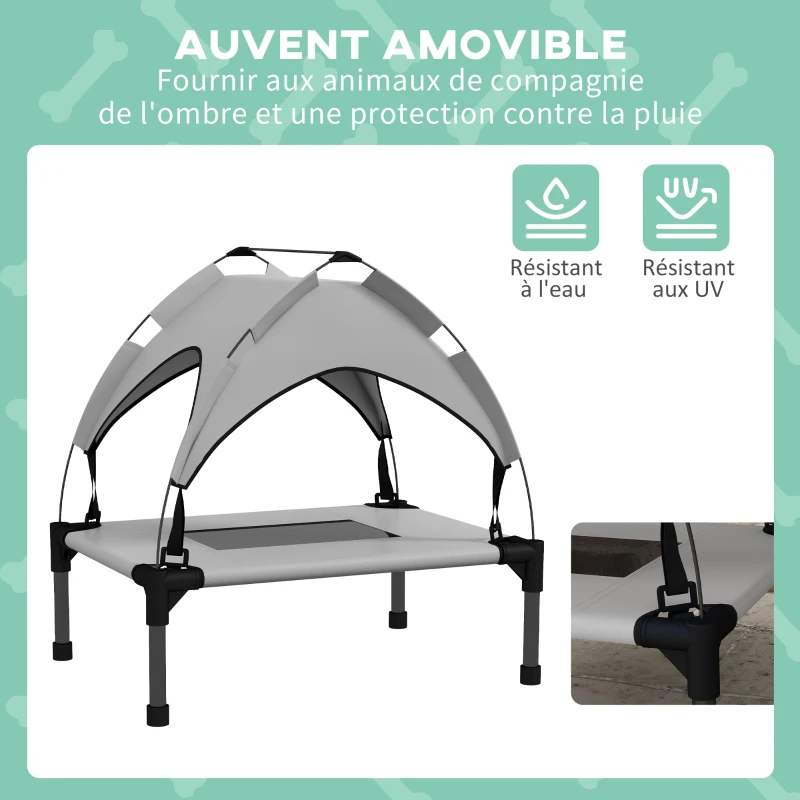 PawHut Lit pour chien chat sur pieds lit chien surélevé velum anti-UV oxford sac de transport inclus 61 x 46 x 63 cm gris
