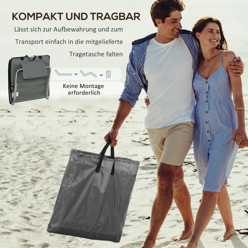 Outsunny 2-delige Strandmat Set, Verstelbaar, Opvouwbaar, 124L x 53B x 35-45H cm, Grijs