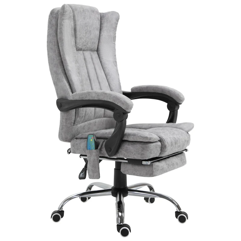 Vinsetto Poltrona per l'Ufficio Massaggiante Riscaldante, Altezza e Reclinazione Regolabili, 62x67x113-120cm, Grigio