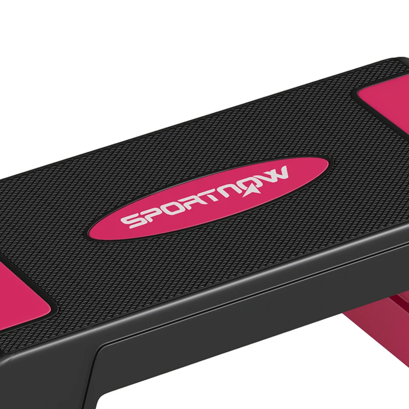 SPORTNOW Verstelbaar Stepbord Fitness Aerobic Stepper met 3 Hoogtestanden (12/17,5/22,5 cm), Antislip Mat Zwart + Roze