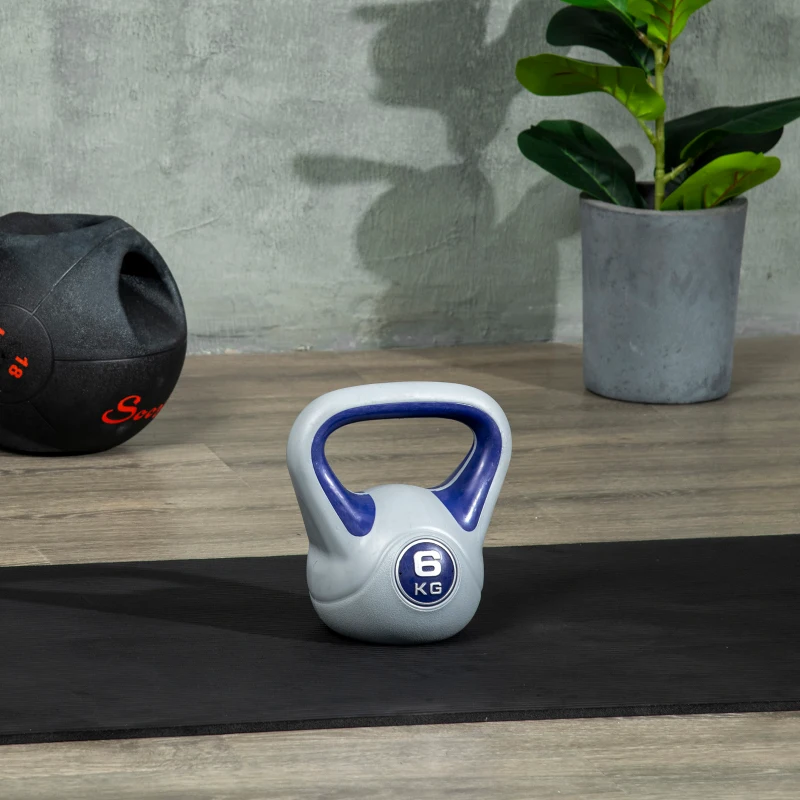SPORTNOW Kettlebell 6 kg Peso Russo com Revestimento de PU e Enchimento de Areia para Treino 20x13x22 cm Roxo e Cinza