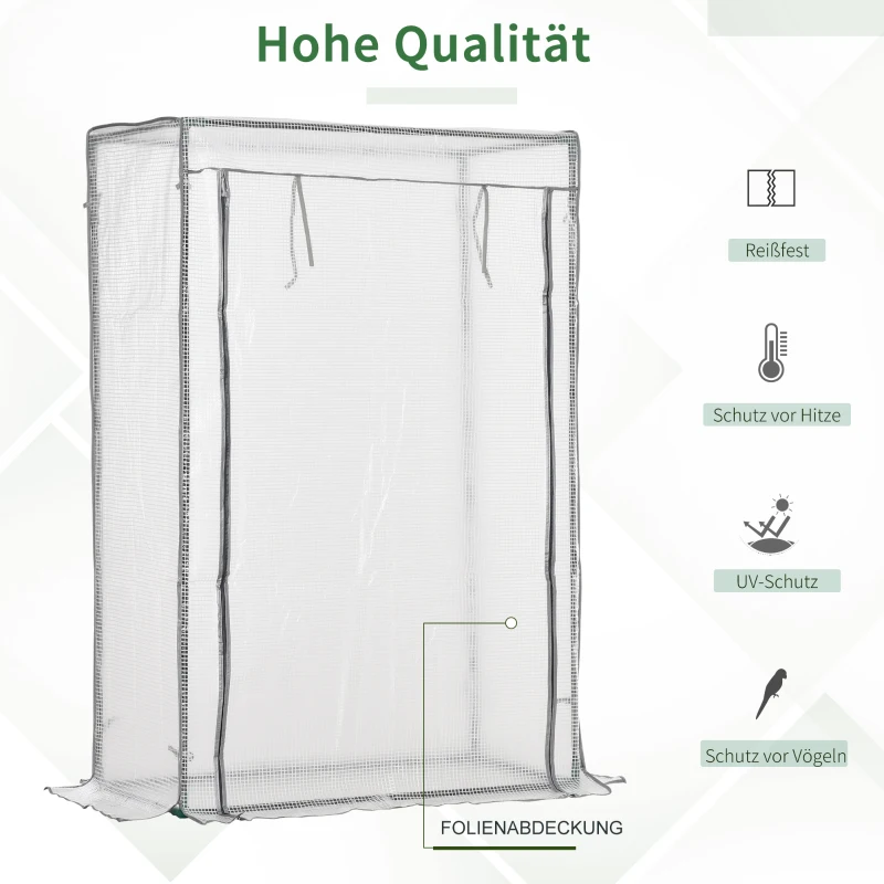 Outsunny Broeikas met PE-roosterfolie, deur, winterbestendig foliebroeikas van staal, kweekkas 101 x 50 x 150 cm, Wit