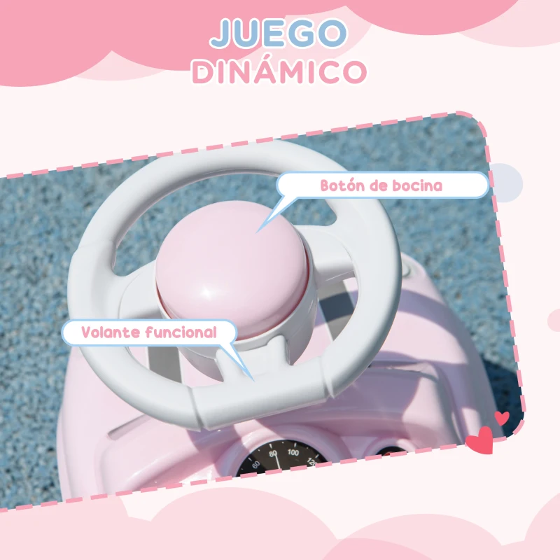 AIYAPLAY Coche Correpasillos con Volante Bocina y Sistema de Antivuelco Carga 25 kg 53x25x35 cm Rosa