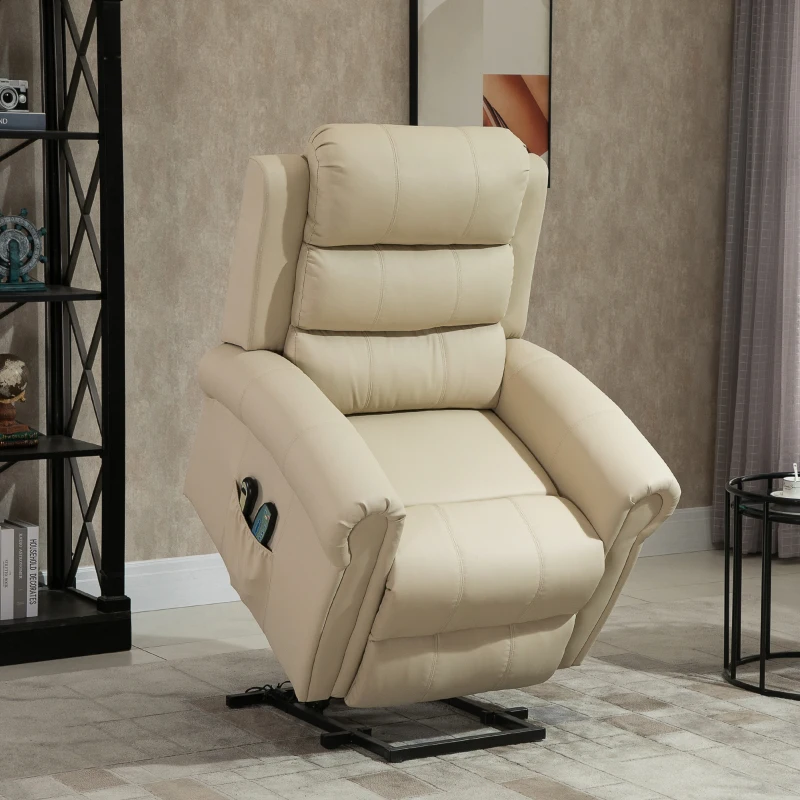 HOMCOM Poltrona Reclinável Elétrica Levanta Pessoas com Massagem Vibratória e Aquecimento  98x96x105 cm Creme