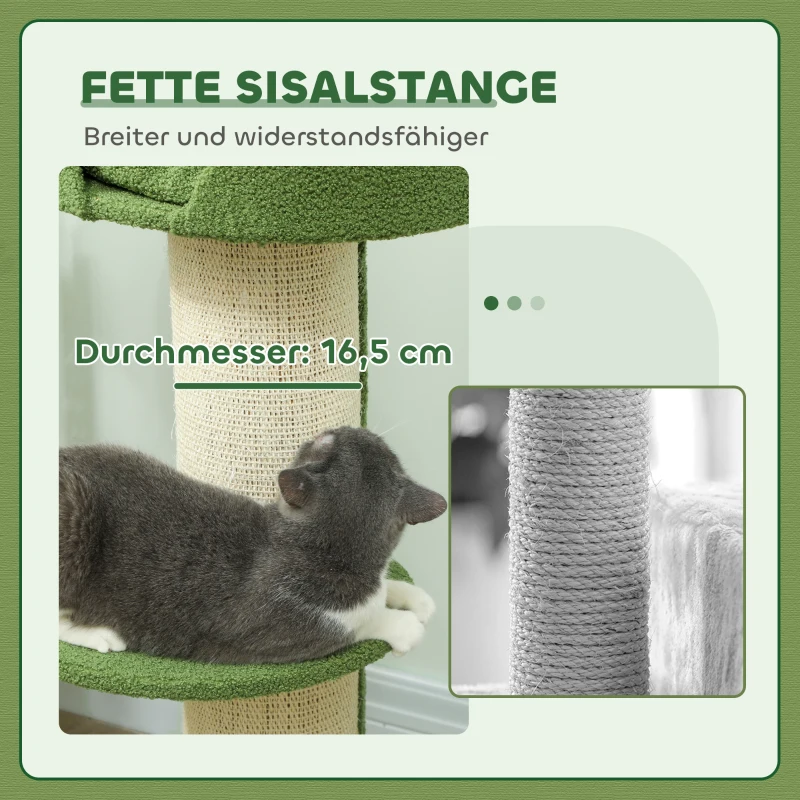 PawHut Kattenboom 91cm Speelboom met Kattenbed, Platform Lammewol Groen