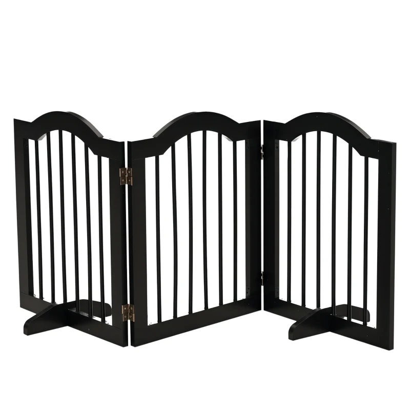 PawHut honden versperring beschermrek hondenrek configuratierooster 3-delig met twee steunpoten, stabiel en opvouwbaar geschikt voor binnen en buiten MDF zwart 154,5 x 29,5 x 61 cm