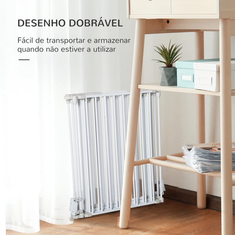PawHut Barreira de Segurança para Animais de Estimação Barreira Dobrável de 5 Painéis com Fechadura Inteligente 300x74,5 cm Branco