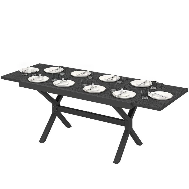 Outsunny Mesa de Jardim Extensível com Superfície em Alumínio 154/214x85 cm com Efeito Madeira para 8-10 Pessoas Cinza Escuro