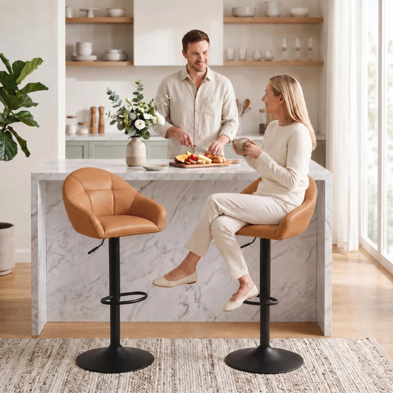 HOMCOM Bar Stools Adjustable Heights Breakfast Bar Stools Backrest Armrests Set of 2, Brown