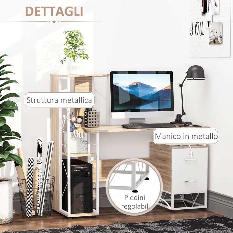 HOMCOM Scrivania PC di Design Moderno con Scaffale 133 x 55 x 123cm