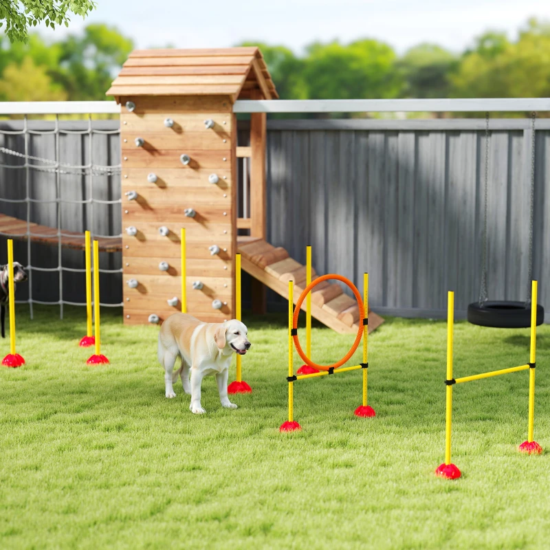 PawHut Agility Set Hunde 3-teiliges befüllbar Agility-Ausrüstung für Hundetraining Steckhürdenset mit Slalomstangen
