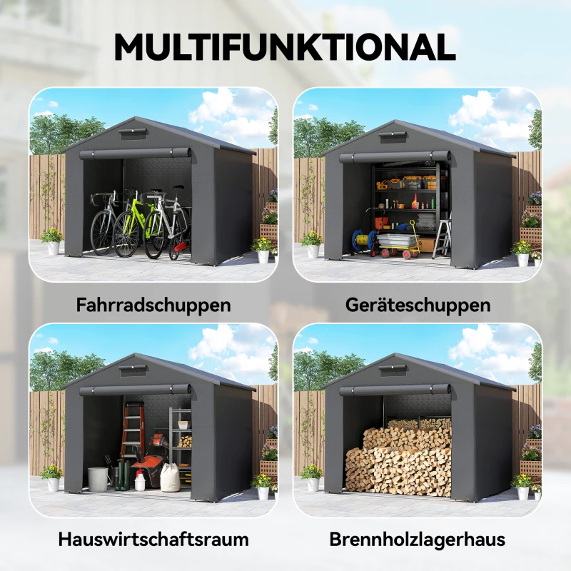 Outsunny Zeltgarage 2,5x1,8 m Wasserdicht Garagenzelt mit aufrollbarer Reißverschlusstür Belüftungsfenster Dunkelgrau