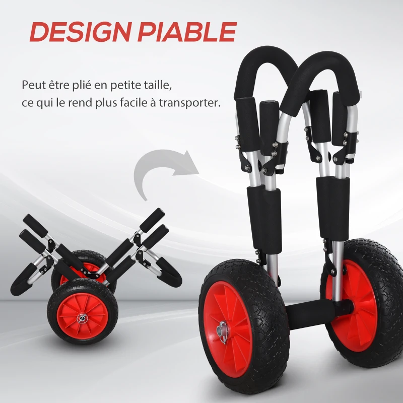 HOMCOM Chariot de surf pliable chariot de transport chariot de canoë cadre en aluminium dim. 64L x 55l x 38,5H noir et rouge