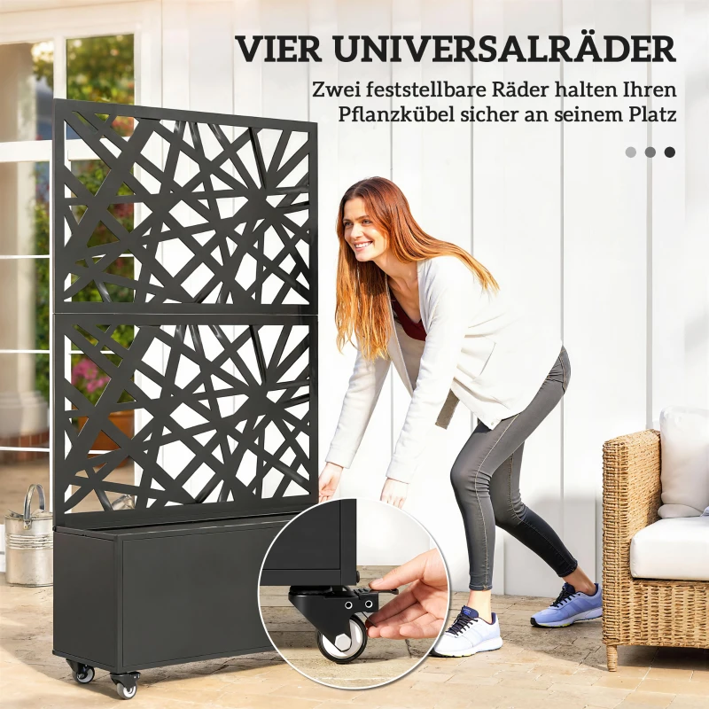 Outsunny Plantenbak met zichtscherm plantenbak met wielen klimrek 90 x 30 x 160 cm metaal Zwart