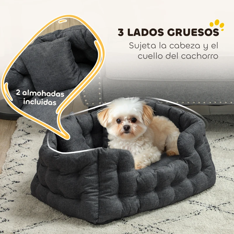 PawHut Cama para Mascotas con 2 Almohadas Colchón para Perros Antideslizante con Funda Extraíble y Lavable 70x50x30 cm Gris
