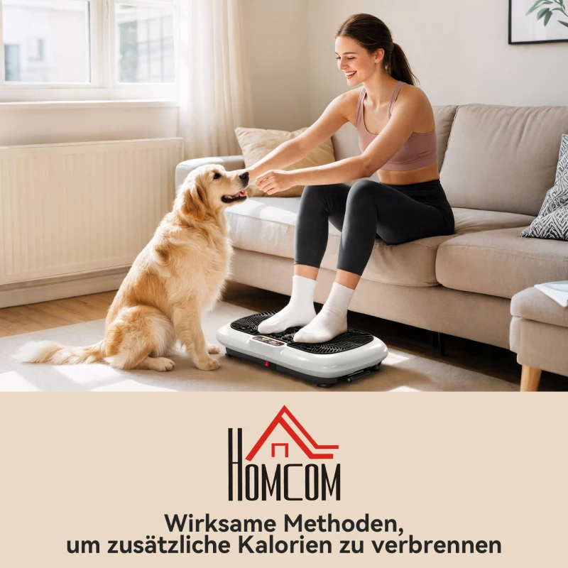 HOMCOM Vibrationsplatte mit 99 Stufen, 2 Fitnessbändern 73 x 40 x 13cm Weiß+Schwarz