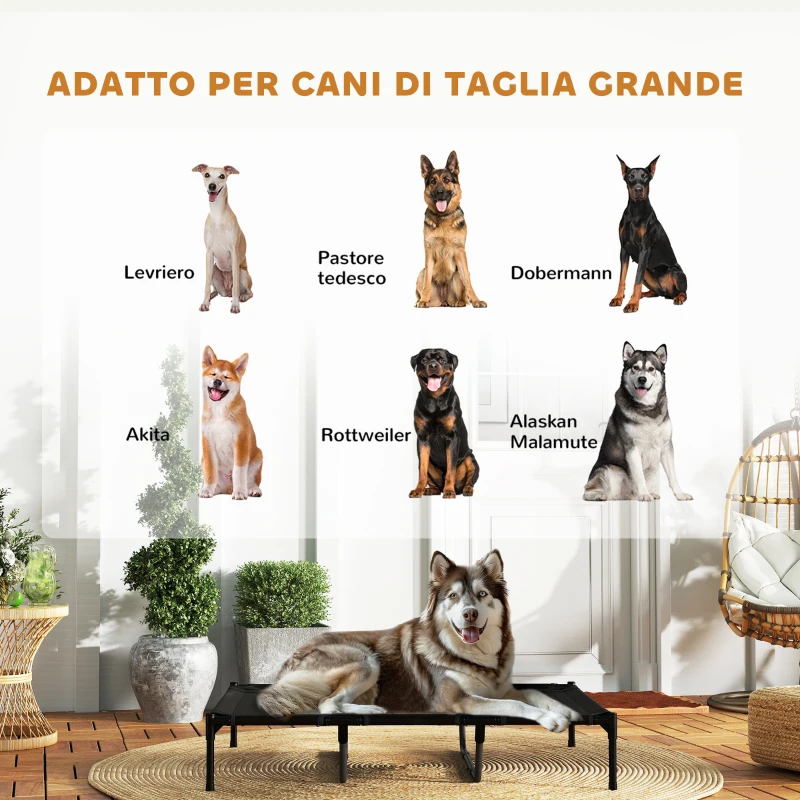 PawHut Lettino per Cani Rialzato con Borsa da Viaggio, in Metallo e Tessuto Oxford, 122x92x23 cm, Nero