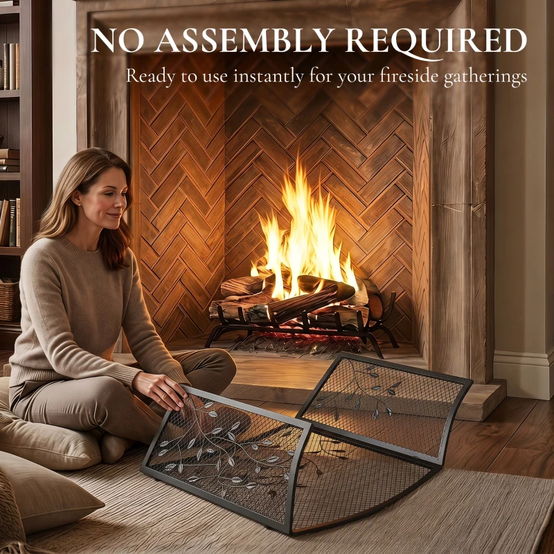 HOMCOM 3-Panel Folding Fireplace Screen for Hearth Protection, Heat-Resistant Metal Fire Spark Guard, Black