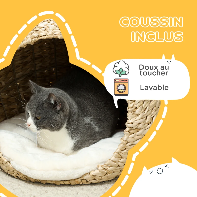 PawHut Panier pour chat maison pour chats coussin moelleux intérieur spacieux en quenouille 45 x 41 x 37 cm marron