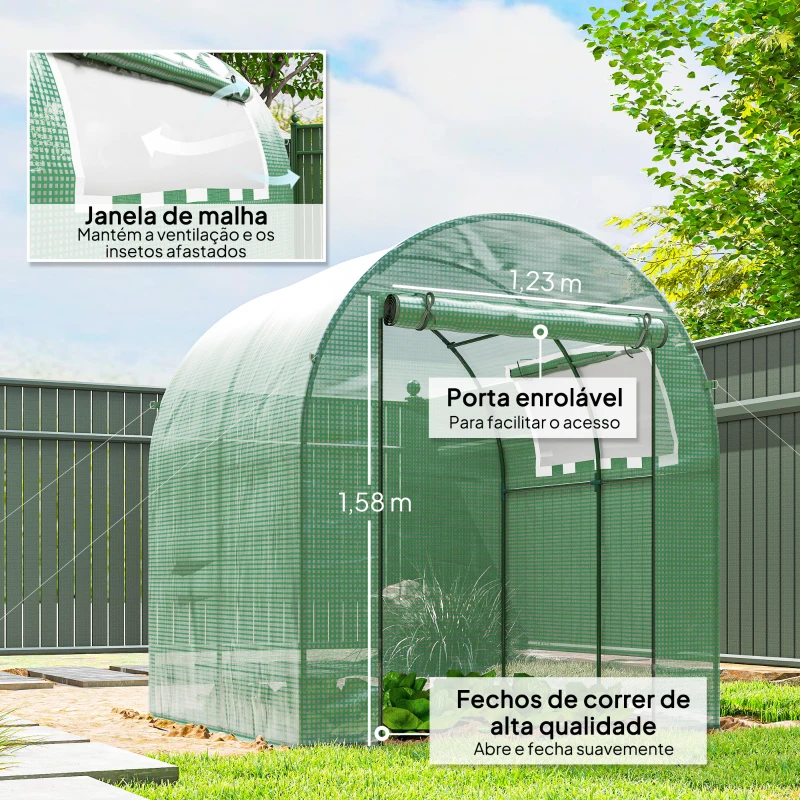 Outsunny Estufa de Jardim 180x180x200 cm Estufa Tipo Túnel Pequena com Porta Enrolável e Janela de Malha para Cultivar Plantas Flores Verde