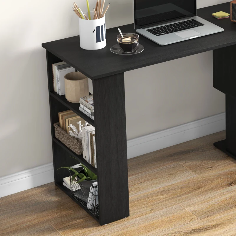 HOMCOM Mesa de Computador Secretária Mesa de Canto Giratória 360° com 5 Prateleiras 120x110x74,5 cm Preto