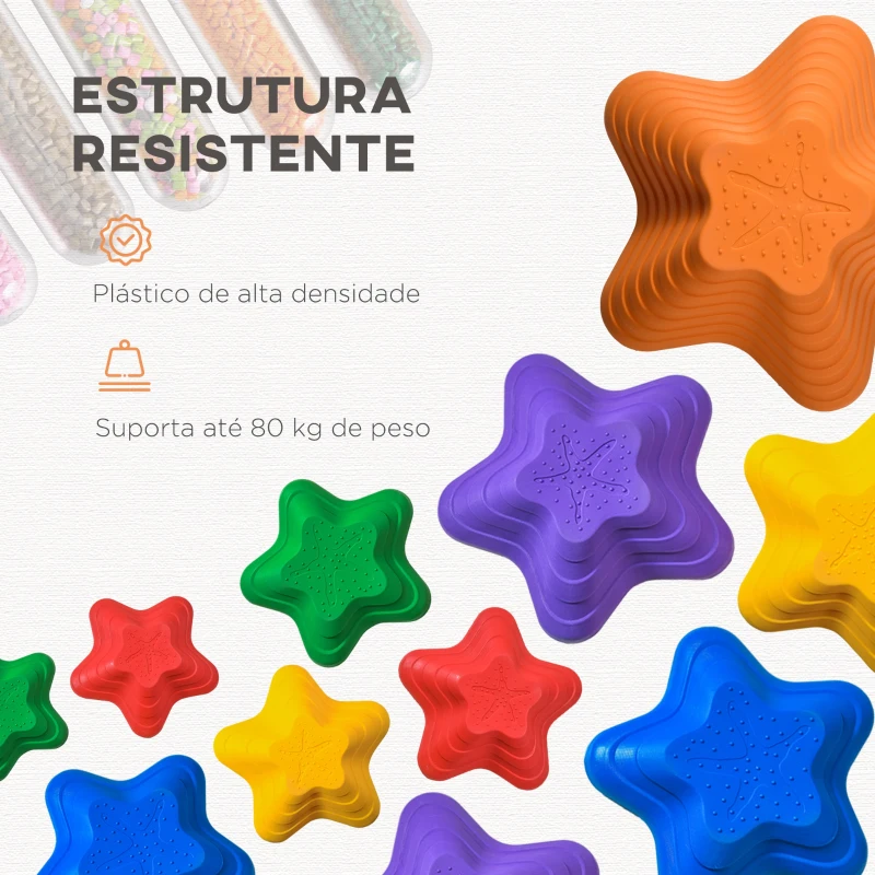 Outsunny Jogo de Equilíbrio para Crianças Empilháveis Blocos de Equilíbrio Antiderrapantes Forma de Estrela do Mar 11 Peças Multicor