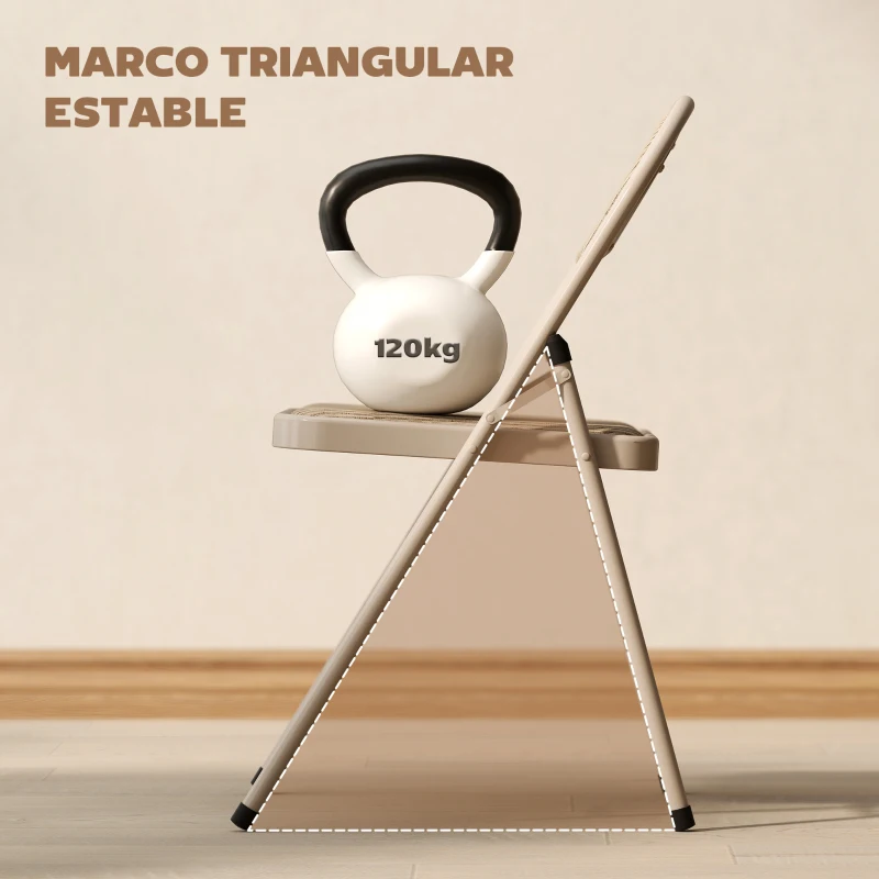 HOMCOM Juego de 2 Sillas Plegables Tapizadas en Lino Sintético con Respaldo y Estructura de Acero para Salón 45x46x78 cm Beige