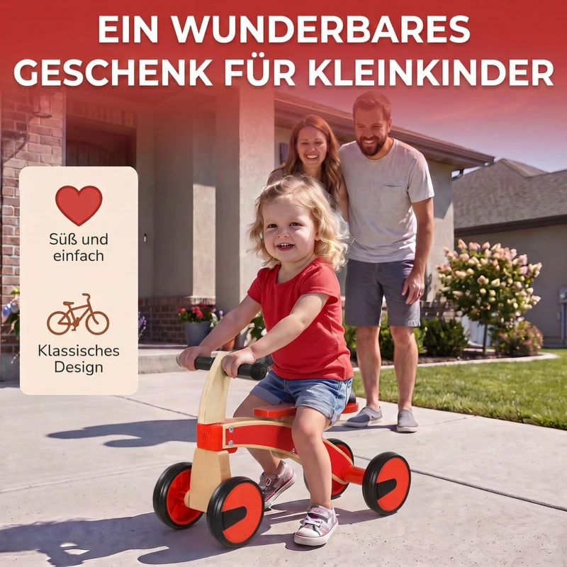 AIYAPLAY Kinder loopauto van hout met EVA-wielen en hoge rugleuning, voor 2-3 jaar, rood