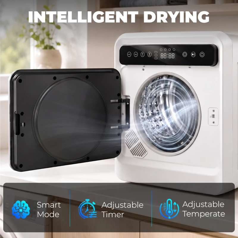 HOMCOM 5kg Vented Tumble Dryer, 1000W Compact Tumble Dryer with Smart Drying, Freestanding Stackable Clothes Drying Machine
