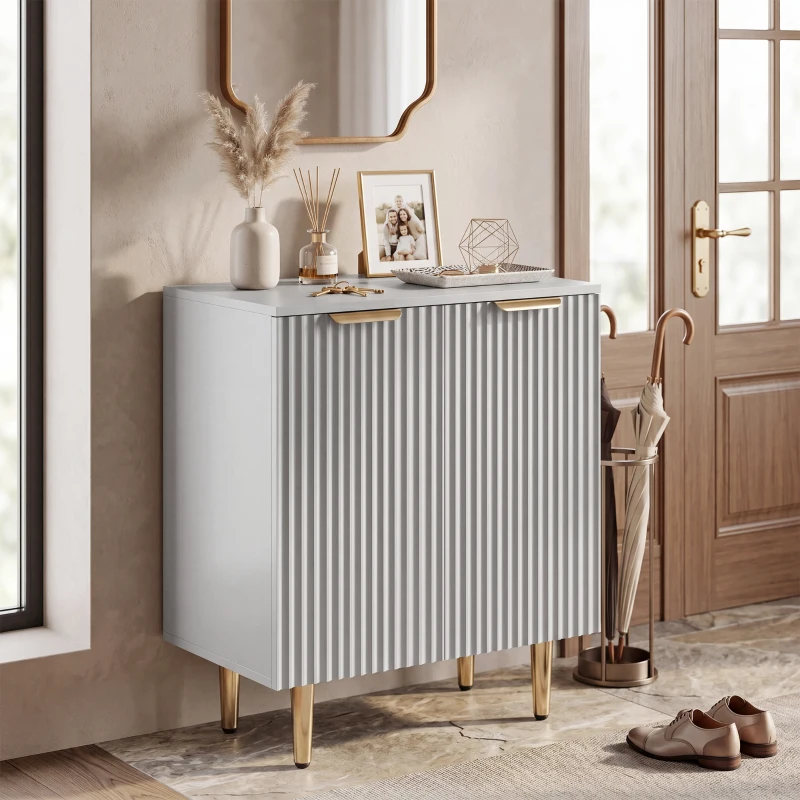 HOMCOM Sideboard Buffet Cabinet, Modern Kitchen Storage Cabinet with Adjustable Shelf and Metal Legs, Grey