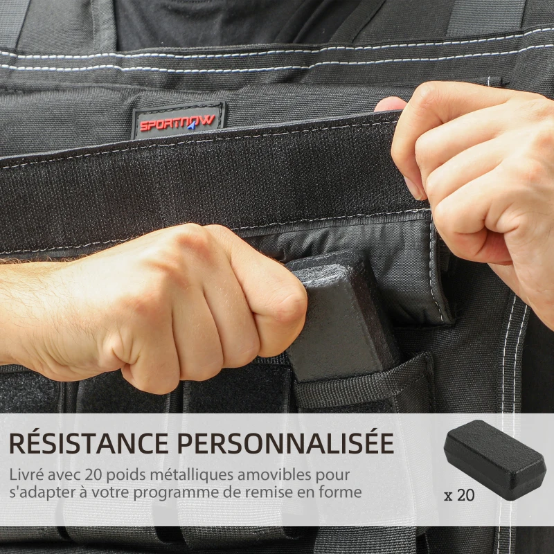 SPORTNOW Gilet lesté 20 kg ajustable veste de poids réglable pour homme et femme bande réfléchissante 50 x 40 cm noir