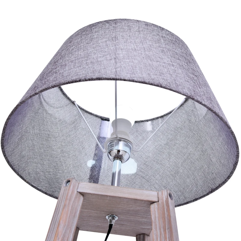 HOMCOM Staande lamp met schappen, Scandinavische schemerlamp, lamp, linnen, grenen hout, natuurlijk, grijs, 45 x 45 x 148 cm schappen vloerlamp lamp grenen naturel grijs | Aosom.de
