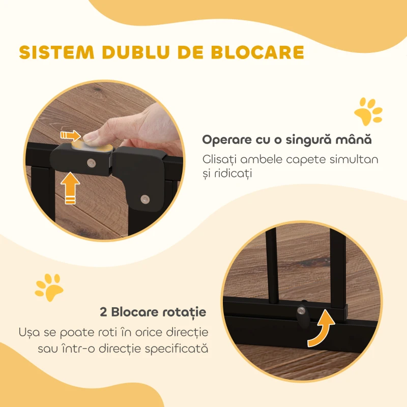 PawHut Poartă de Siguranță Extensibilă pentru Câini 75-95 cm din Oțel și ABS, 75-95x76 cm, Negru