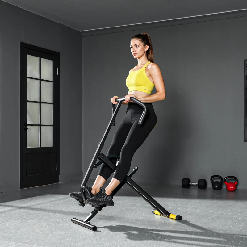 SPORTNOW Macchina Total Crunch Pieghevole con Seduta Regolabile, in Metallo e Plastica, 57x105x115 cm, Giallo