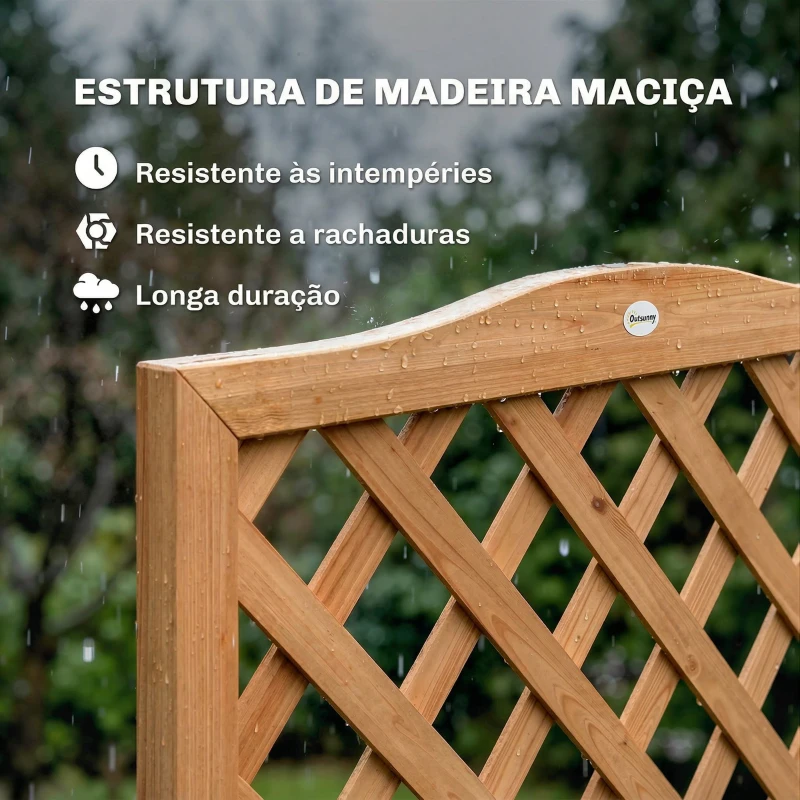 Outsunny Floreira com Treliça de Madeira com 2 Caixas Dobráveis Base de Ripas Vaso Elevado 73x70x170 cm Madeira