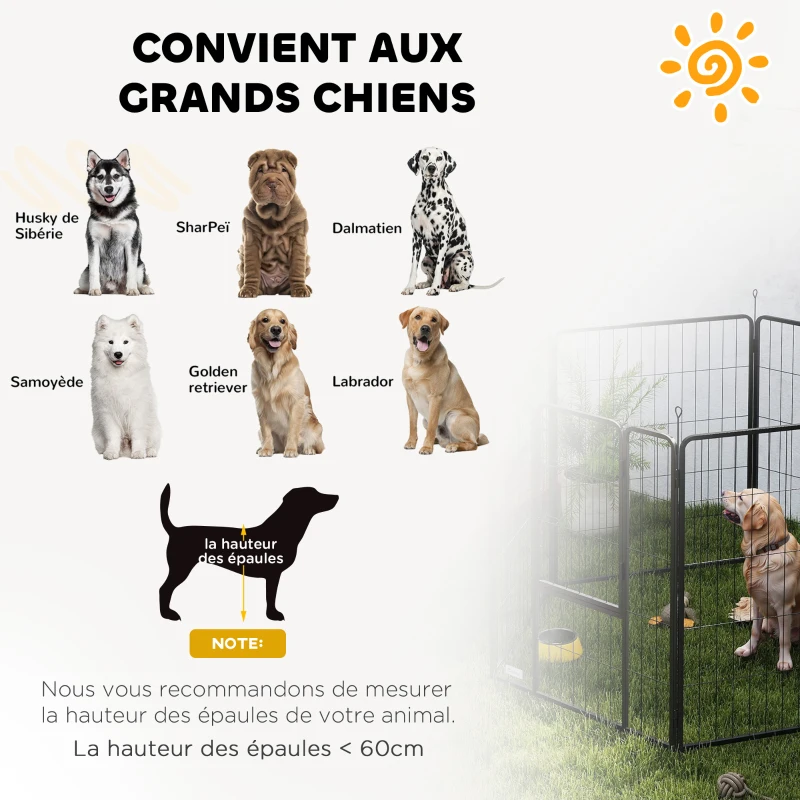 PawHut Parc pour chien, enclos chien 6 panneaux modulable et pliable, portable en acier avec porte 80 x 100 gris