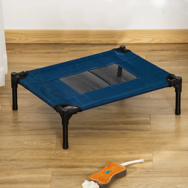 PawHut Lettino per Cani Rialzato con Seduta Traspirante, in Acciaio e Tessuto, 61x46x18 cm, Blu Scuro e Nero