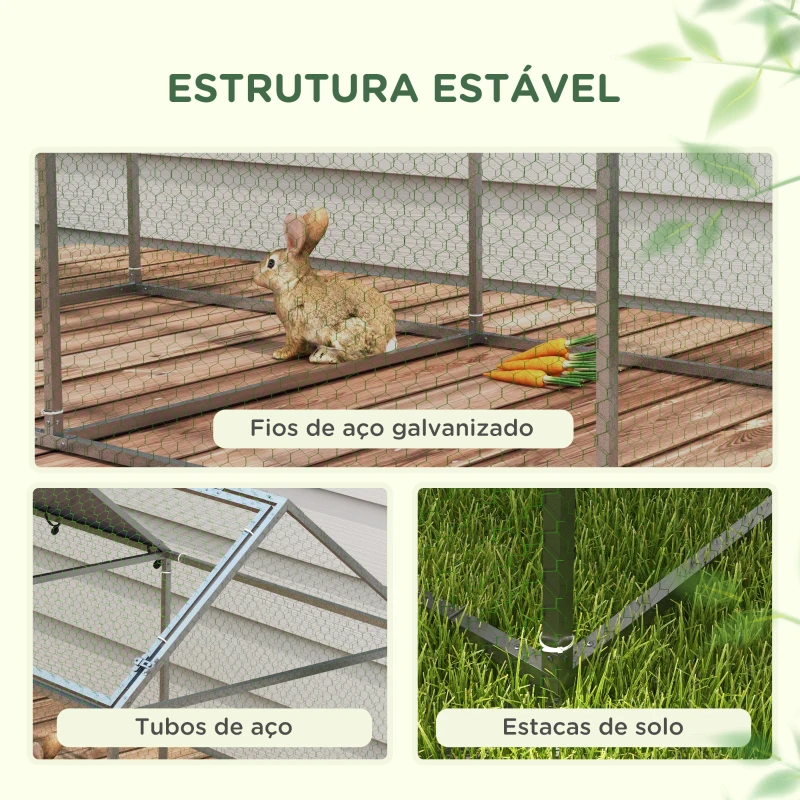 PawHut Gaiola para Pequenos Animais de Aço com 1 Porta Superior e Cobertura Anti-UV para Exterior Jardim 198x100x120 cm Prata
