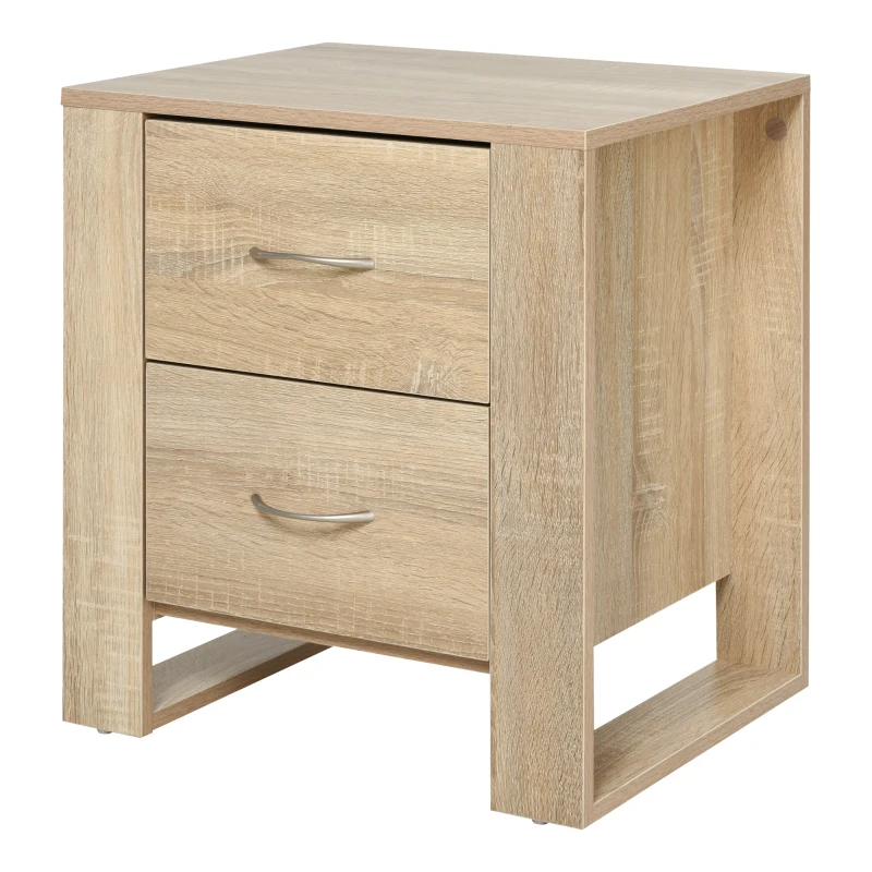 HOMCOM Mesita de Noche con 2 Cajones Patas y Base Elevada para Dormitorio Mesa Lateral para Sala de Estar Estilo Moderno 48x39x54 cm Natural