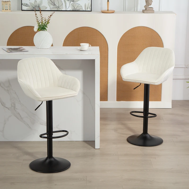 HOMCOM Conjunto de 2 Bancos de Bar Giratórios Bancos Altos de Cozinha com Altura Ajustável 50,5x50x87-107 cm Creme