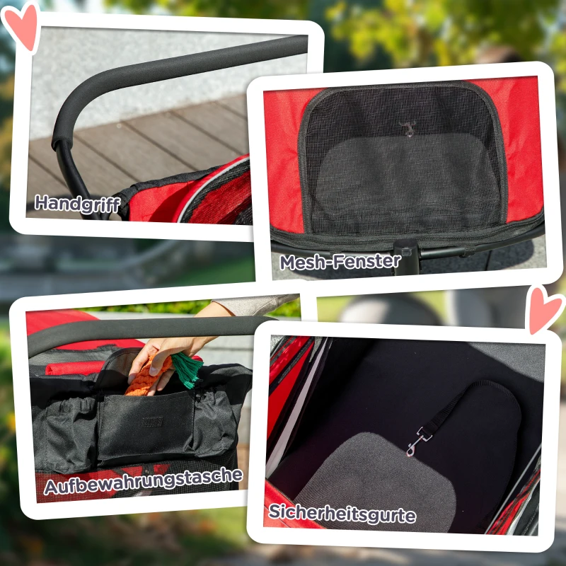 PawHut Hondbuggy, opvouwbaar, inklapbaar, ligkussen, stalen frame, Rood/Zwart(m-6)